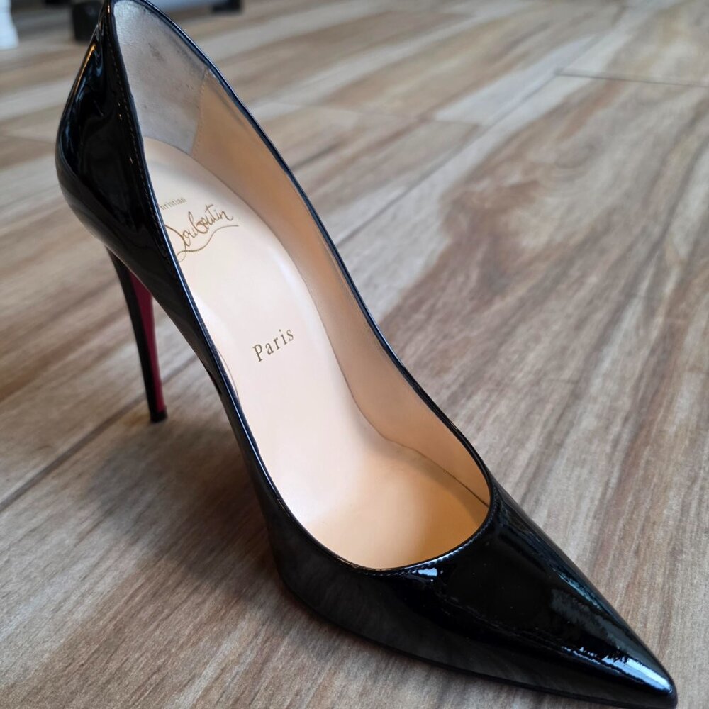 Christian Louboutin So-Kate 100mm Black Leather Patent Leather Shoes Eur. 36